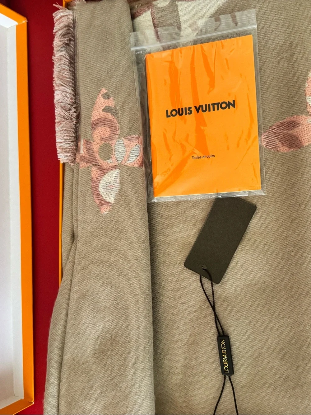 Louis Vuitton Beige & Pink Logo Cashmere Scarf